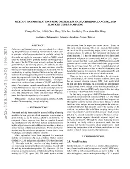 Melody Harmonization Using Orderless NADE, Chord Balancing, and Blocked
  Gibbs Sampling