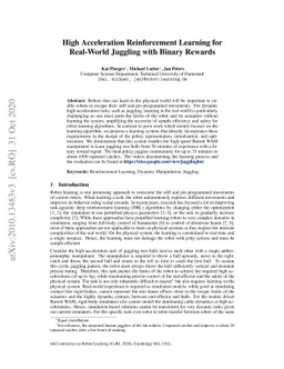 High Acceleration Reinforcement Learning for Real-World Juggling with
  Binary Rewards