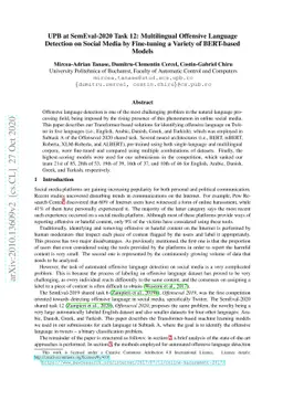 UPB at SemEval-2020 Task 12: Multilingual Offensive Language Detection
  on Social Media by Fine-tuning a Variety of BERT-based Models