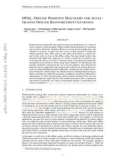 OPAL: Offline Primitive Discovery for Accelerating Offline Reinforcement
  Learning