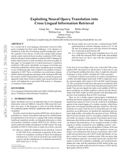 Exploiting Neural Query Translation into Cross Lingual Information
  Retrieval