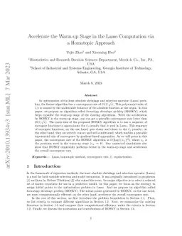 Accelerate the Warm-up Stage in the Lasso Computation via a Homotopic
  Approach