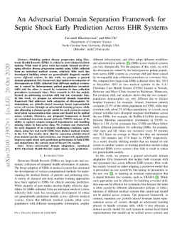 An Adversarial Domain Separation Framework for Septic Shock Early
  Prediction Across EHR Systems