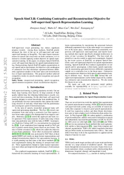 Speech SIMCLR: Combining Contrastive and Reconstruction Objective for
  Self-supervised Speech Representation Learning
