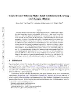 Sparse Feature Selection Makes Batch Reinforcement Learning More Sample
  Efficient