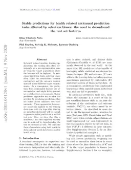 Stable predictions for health related anticausal prediction tasks
  affected by selection biases: the need to deconfound the test set features