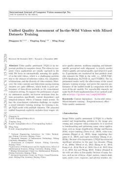 Unified Quality Assessment of In-the-Wild Videos with Mixed Datasets
  Training