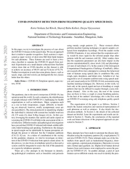 COVID-19 Patient Detection from Telephone Quality Speech Data