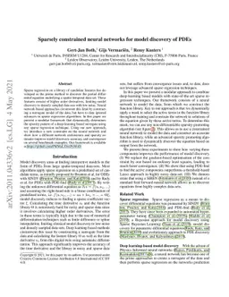 Sparsely constrained neural networks for model discovery of PDEs