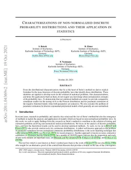 Characterizations of non-normalized discrete probability distributions
  and their application in statistics
