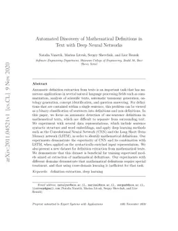 Automated Discovery of Mathematical Definitions in Text with Deep Neural
  Networks