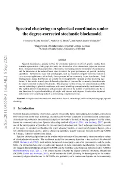 Spectral clustering on spherical coordinates under the degree-corrected
  stochastic blockmodel