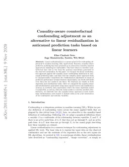 Causality-aware counterfactual confounding adjustment as an alternative
  to linear residualization in anticausal prediction tasks based on linear
  learners