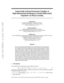 Numerically Solving Parametric Families of High-Dimensional Kolmogorov
  Partial Differential Equations via Deep Learning