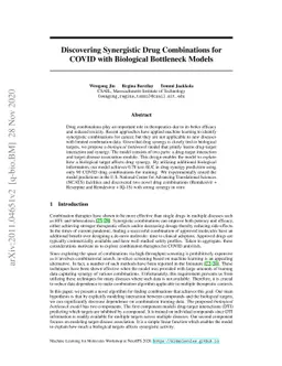 Discovering Synergistic Drug Combinations for COVID with Biological
  Bottleneck Models