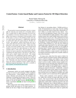 CenterFusion: Center-based Radar and Camera Fusion for 3D Object
  Detection