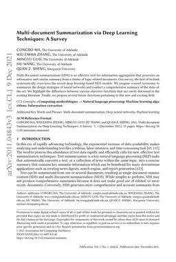 Multi-document Summarization via Deep Learning Techniques: A Survey