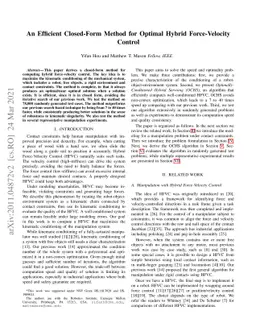 An Efficient Closed-Form Method for Optimal Hybrid Force-Velocity
  Control