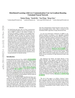 Distributed Learning with Low Communication Cost via Gradient Boosting
  Untrained Neural Network