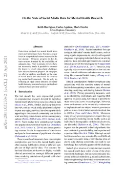 On the State of Social Media Data for Mental Health Research