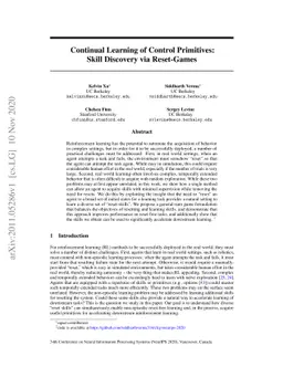 Continual Learning of Control Primitives: Skill Discovery via
  Reset-Games