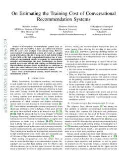 On Estimating the Training Cost of Conversational Recommendation Systems