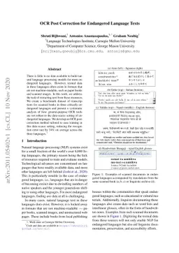 OCR Post Correction for Endangered Language Texts