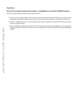 Privacy Preservation in Federated Learning: An insightful survey from
  the GDPR Perspective