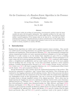 On the Consistency of a Random Forest Algorithm in the Presence of
  Missing Entries