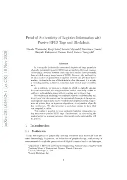 Proof of Authenticity of Logistics Information with Passive RFID Tags
  and Blockchain