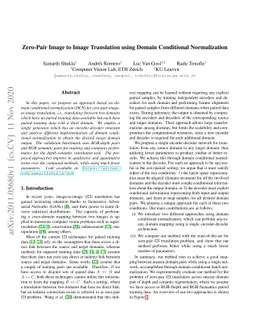 Zero-Pair Image to Image Translation using Domain Conditional
  Normalization