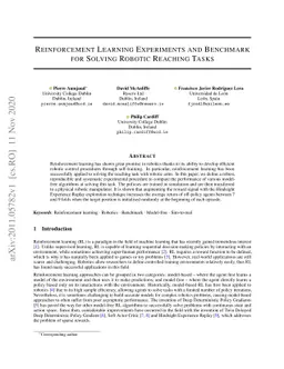 Reinforcement Learning Experiments and Benchmark for Solving Robotic
  Reaching Tasks