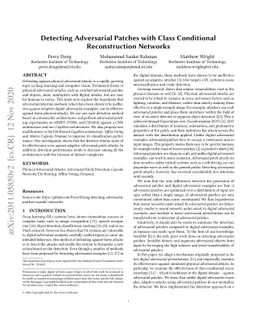 Detecting Adversarial Patches with Class Conditional Reconstruction
  Networks