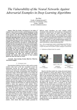 The Vulnerability of the Neural Networks Against Adversarial Examples in
  Deep Learning Algorithms