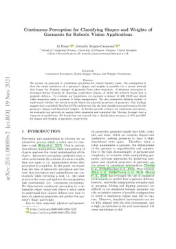 Continuous Perception for Classifying Shapes and Weights of Garmentsfor
  Robotic Vision Applications