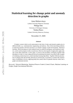 Statistical learning for change point and anomaly detection in graphs