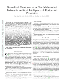 Generalized Constraints as A New Mathematical Problem in Artificial
  Intelligence: A Review and Perspective