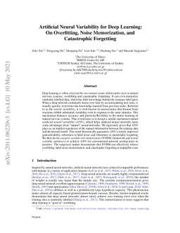 Artificial Neural Variability for Deep Learning: On Overfitting, Noise
  Memorization, and Catastrophic Forgetting