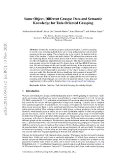 Same Object, Different Grasps: Data and Semantic Knowledge for
  Task-Oriented Grasping