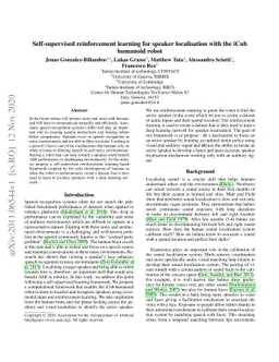 Self-supervised reinforcement learning for speaker localisation with the
  iCub humanoid robot