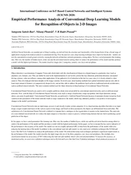 Empirical Performance Analysis of Conventional Deep Learning Models for
  Recognition of Objects in 2-D Images