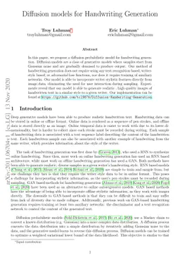 Diffusion models for Handwriting Generation