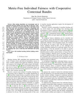 Metric-Free Individual Fairness with Cooperative Contextual Bandits