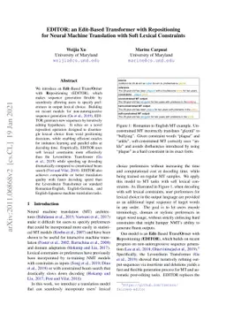 EDITOR: an Edit-Based Transformer with Repositioning for Neural Machine
  Translation with Soft Lexical Constraints
