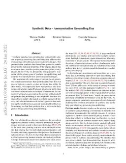 Synthetic Data -- Anonymisation Groundhog Day