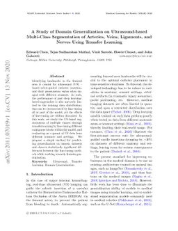 A Study of Domain Generalization on Ultrasound-based Multi-Class
  Segmentation of Arteries, Veins, Ligaments, and Nerves Using Transfer
  Learning