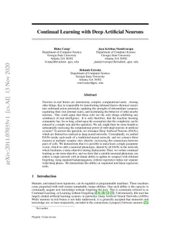 Continual Learning with Deep Artificial Neurons