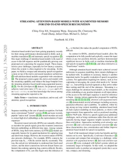 Streaming Attention-Based Models with Augmented Memory for End-to-End
  Speech Recognition