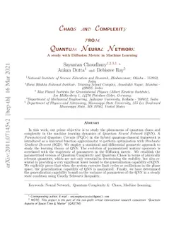 Chaos and Complexity from Quantum Neural Network: A study with Diffusion
  Metric in Machine Learning