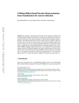 Utilizing Bidirectional Encoder Representations from Transformers for
  Answer Selection